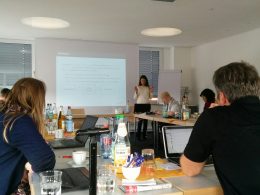 Photo of the 2nd Göttingen-Hildesheim NLP/DH Workshop 2016: Maria presenting her work on the investigation of text reuse literalness